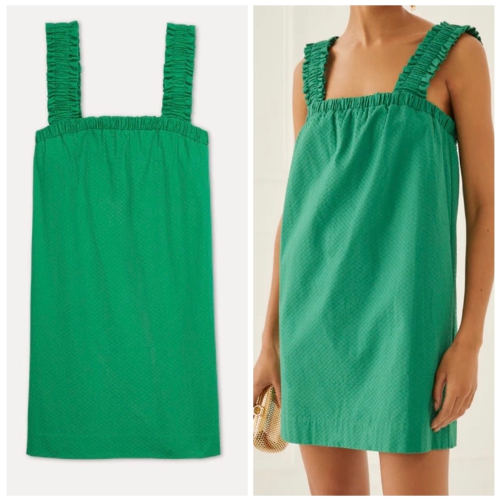 NWT Something Navy Square Neck Mini Dress Size M Kelly‎ Green Ruffles  Preppy